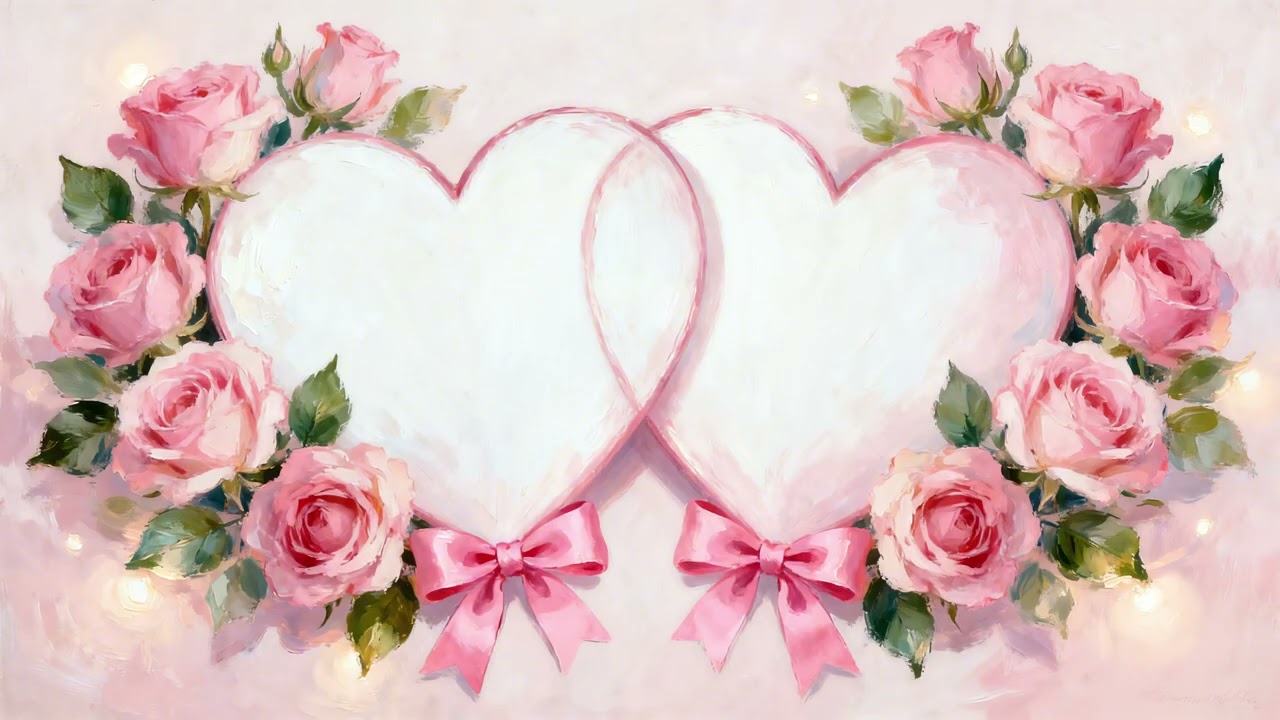Romantic pink hearts & roses wallpaper ♡ girly coquette Valentine’s Day art TV silent screensaver 