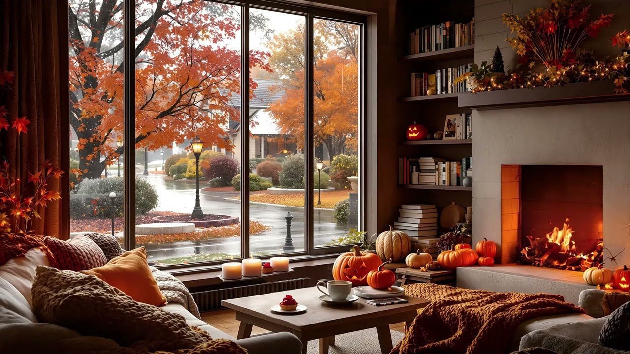 Cozy Autumn Lounge — Soft Jazz & Relaxing Rain Ambience