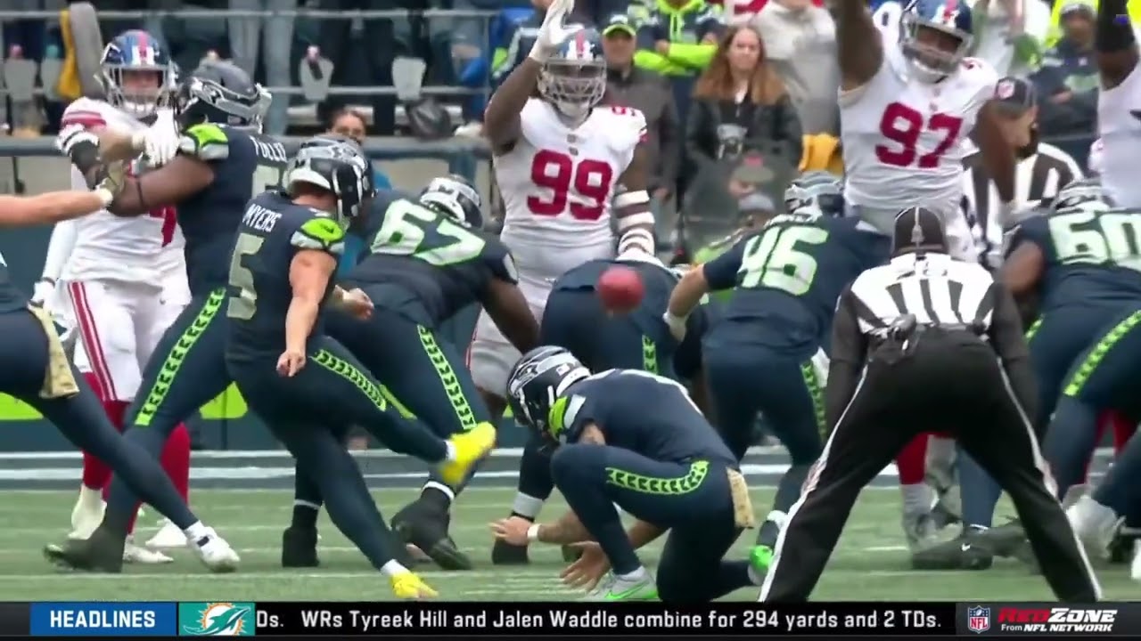 Jason Myers field goal blocked but still made it.