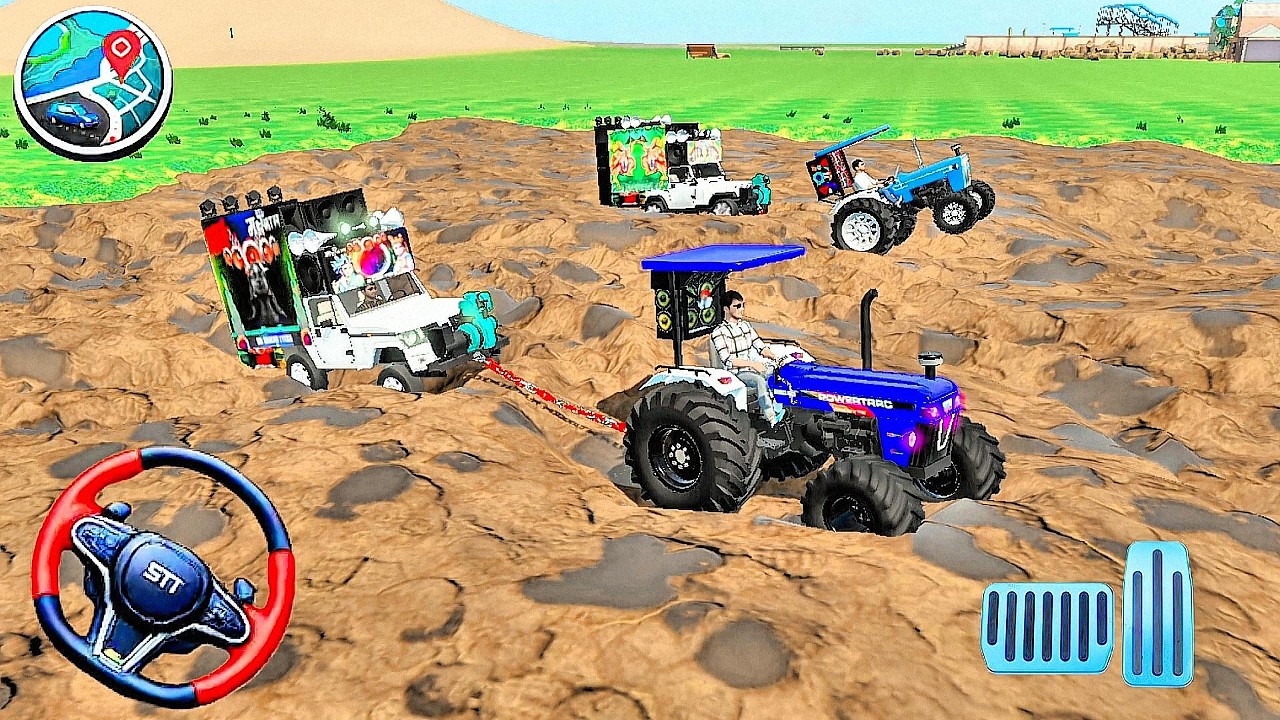 Pull DJ pickup from Mud by tractors 🚜😱🎮 #tractorgame #indianvehiclessimulator3dgame #androidgames 