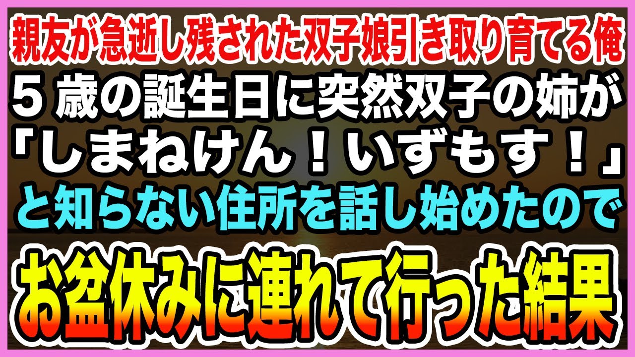 【感動する話】親友が急逝し残された双子娘引き取り育てる俺。5歳の誕生日に突然双子の姉が「しまねけん！いずもす！」と知らない住所を話し始めたのでお盆休みに連れて行った結果【泣ける話・朗読】