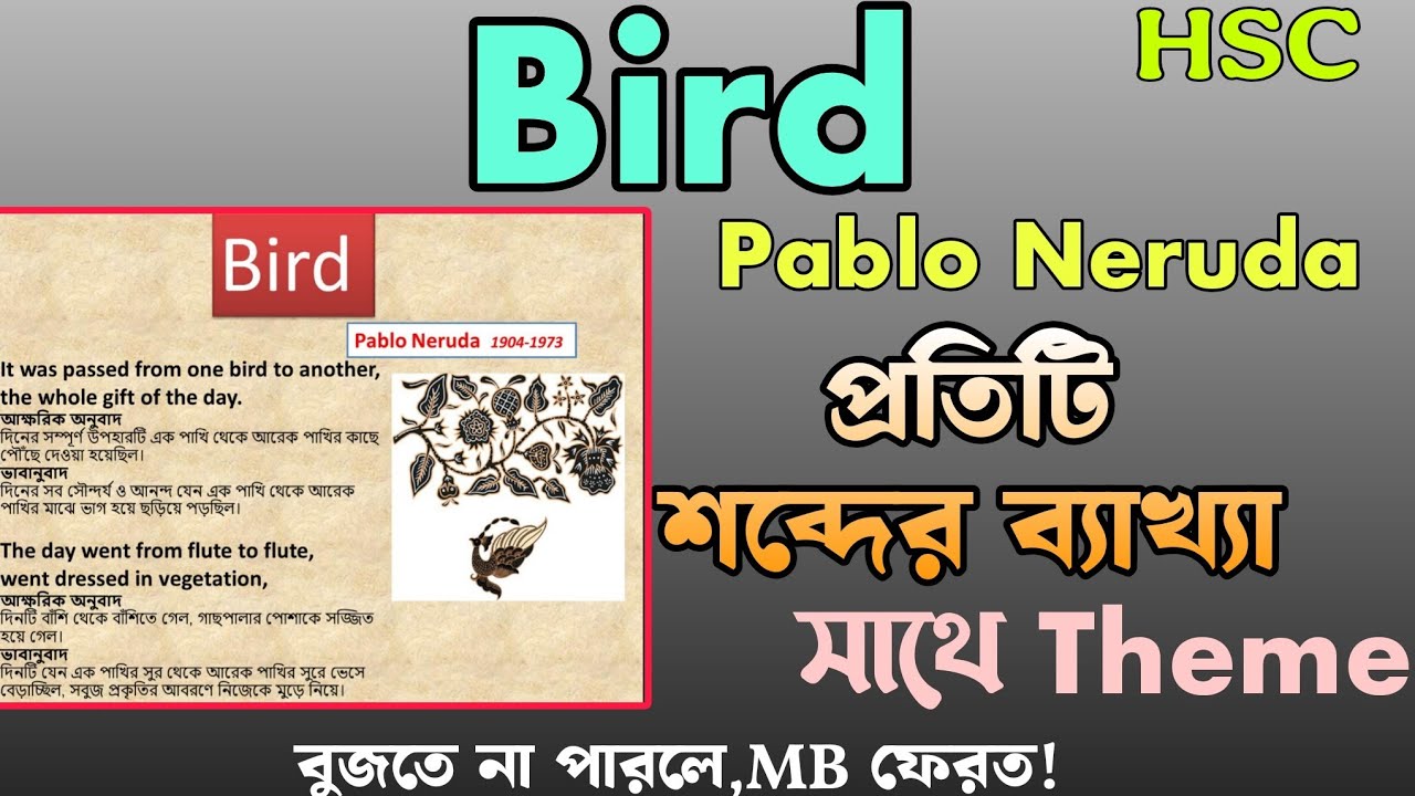 Bird Pablo Neruda HSC Poem | Bird Pablo Neruda Theme | Bird Pablo Neruda Bangla Explanation 
