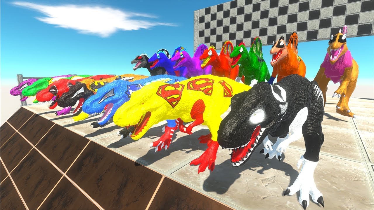 Spinosaurus vs T-rex Superheroes Justice League Speed Race Championship Hunting Found Jurassic World