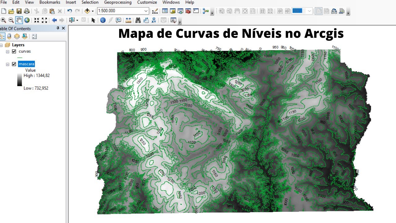 Mapa de Curvas de Níveis no Arcgis