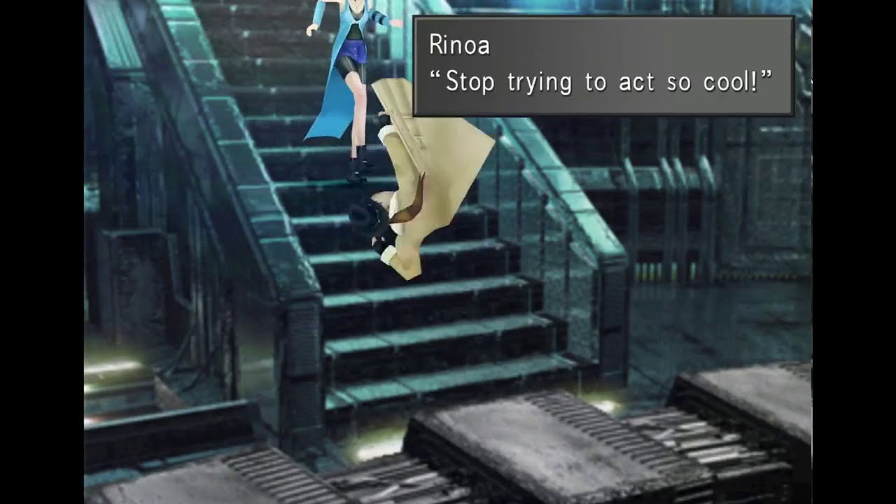 Rinoa kicks Irvine down the stairs Final Fantasy VIII