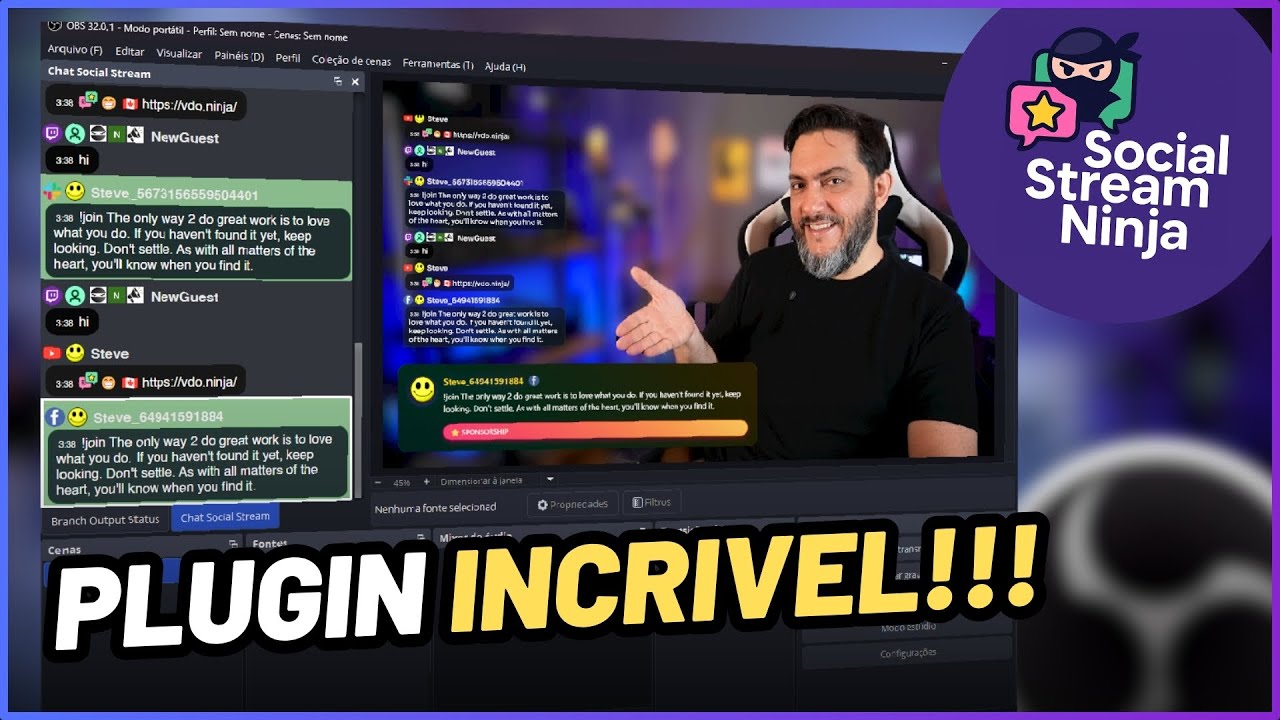 CHAT Unificado + Selecionar Comentários (Com Animação!) no OBS Studio Social Stream Ninja (GRATIS)