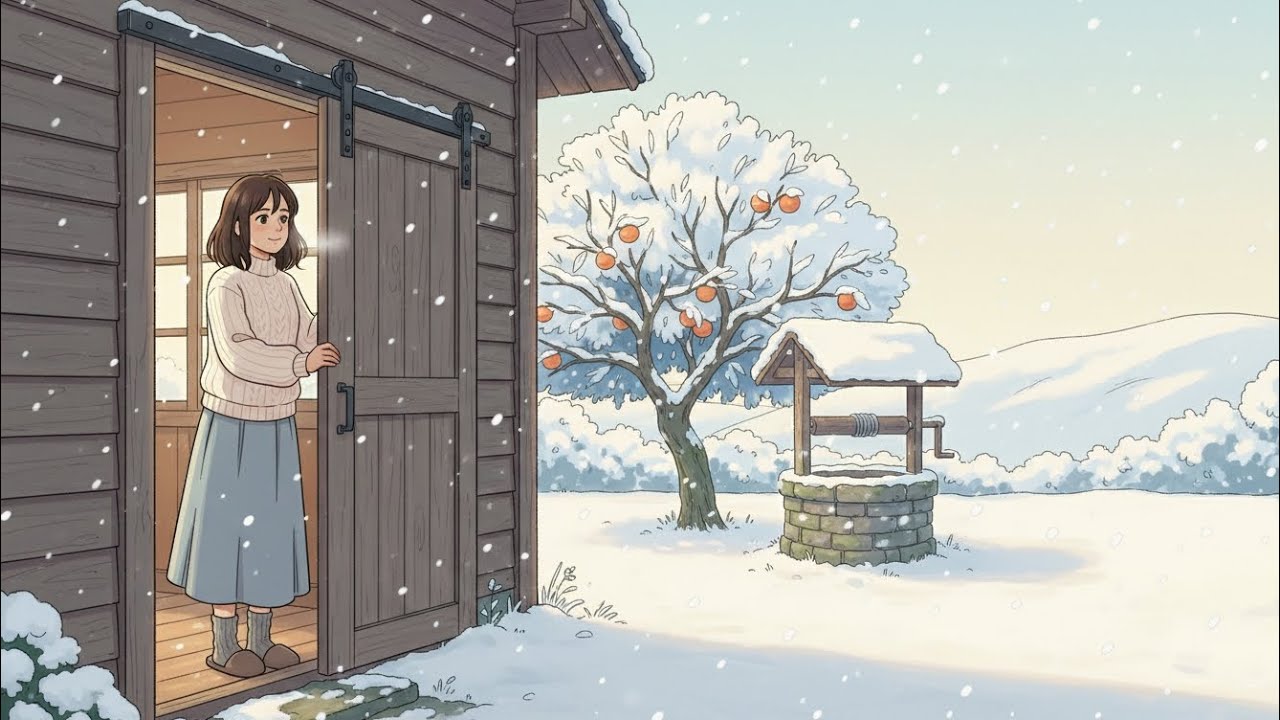 The First Snow in a Quiet Village | Cozy Winter Village ASMR | A Peaceful Life | Moonlit Ghibli Days
