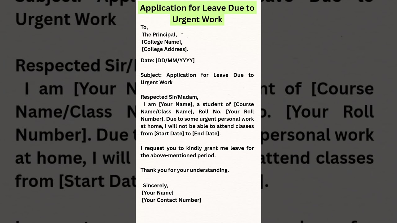 Application for Leave Due to Urgent Work