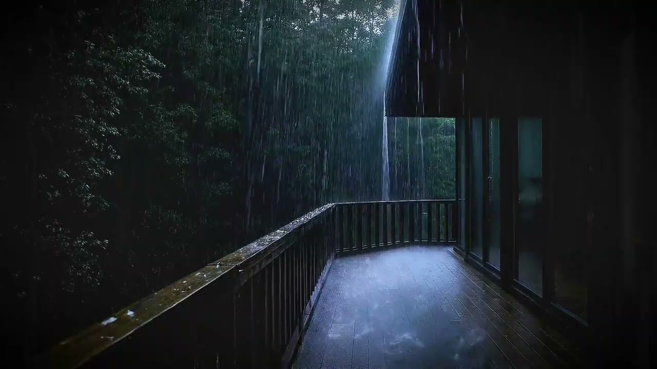 Heavy Rain on a Wooden Deck (8 Hours) | Forest Cabin Rain Sounds for Sleep (No Talking)