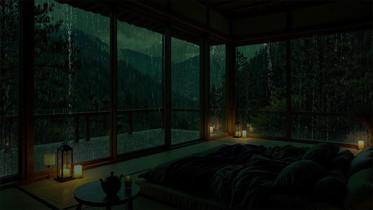 Deep Mountain Rain at a Quiet Cabin 🌧 (No Ads) | Dark Bedroom Sounds for Deep Sleep & Relaxation