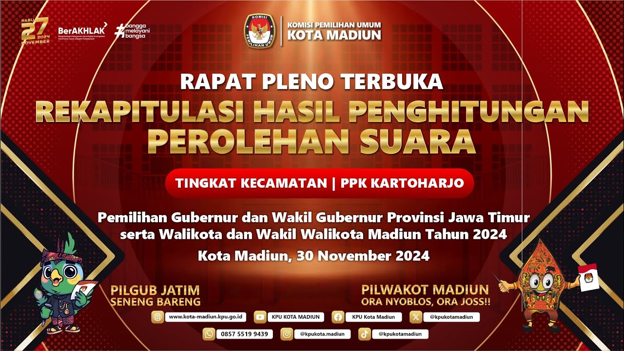REKAPITULASI PENGHITUNGAN PEROLEHAN SUARA PILKADA SERENTAK 2024 - PPK KARTOHARJO - KPU KOTA MADIUN