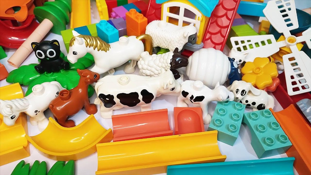 Satisfying Building Blocks ASMR Marble Run #10 Coaster Horse, cow, sheep farm animals live 19