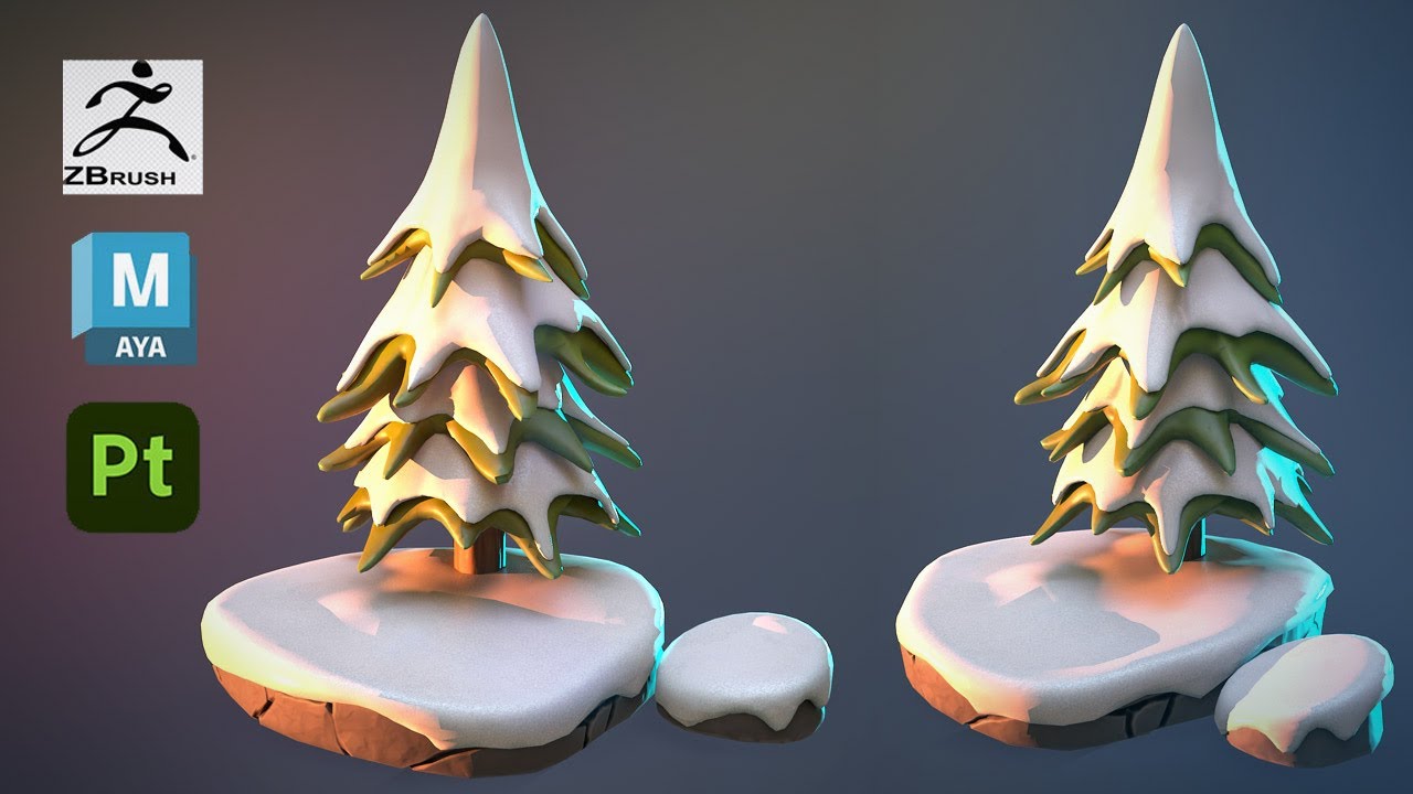 Making a Stylized Snow Tree in Autodesk Maya 2024, Zbrush, and Substance 3D Painter