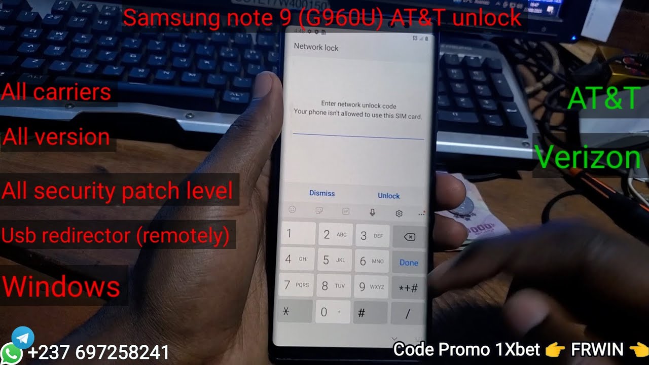 Samsung note 9. N960U U9 AT&T unlock network remotely