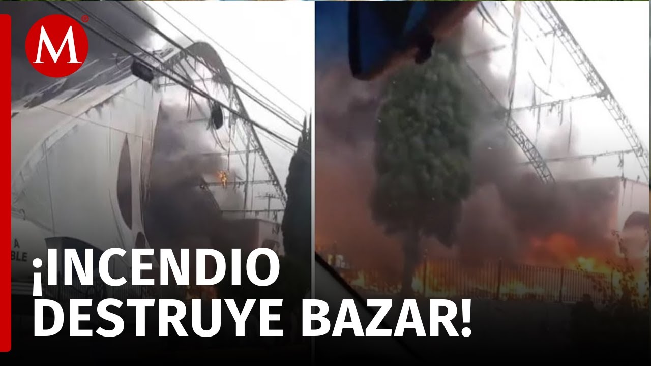 Llamas consumen bazar navideño en Teoloyucan, Edomex; reportan saldo blanco tras incendio