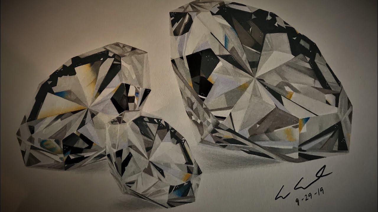 Drawing realistic diamonds with colored pencil (prismacolor colored pencil) | EvanArtsy