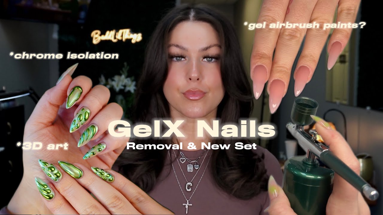 MY COMPLETE GELX NAILS PROCESS | GEL REMOVAL & FULL SET | Airbrush, Chrome, 3D Nail Art
