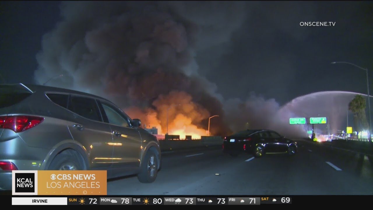Portion of 10 Freeway remains closed after fire in downtown LA