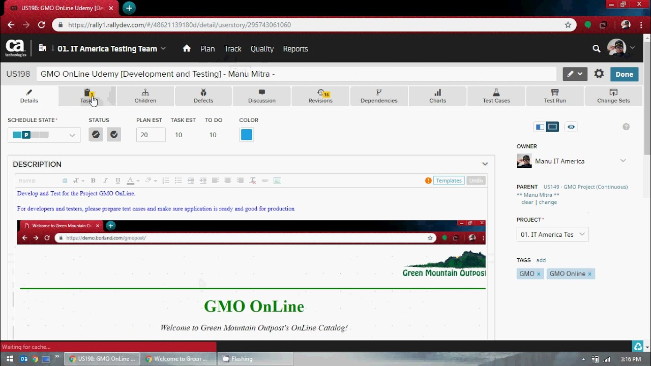 02. Introduction on Rally Test Management Tool (Creation of Tasks and Test Cases)