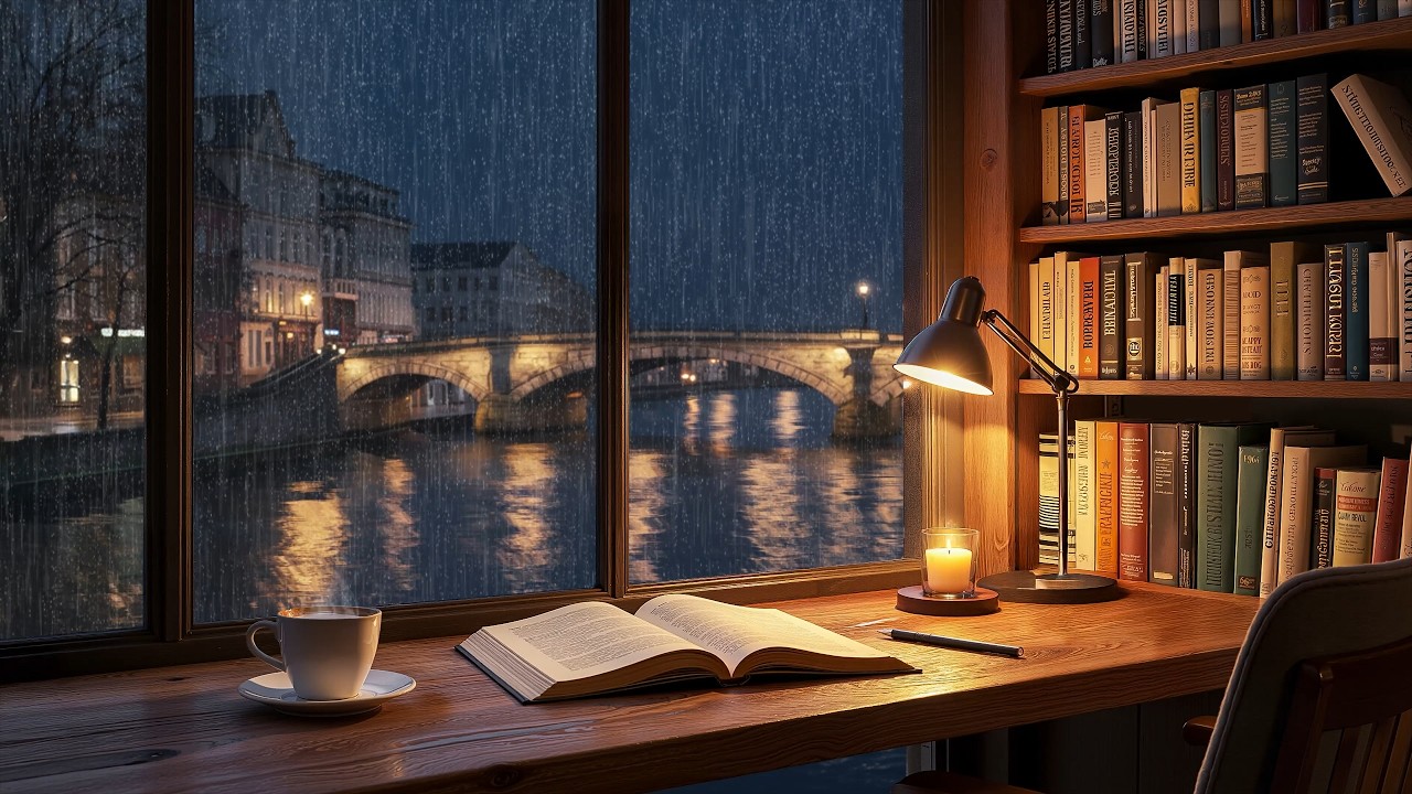 Calm with City Rain Jazz 🌧️📖 Soft Night Jazz Ambience for Focus & Learning