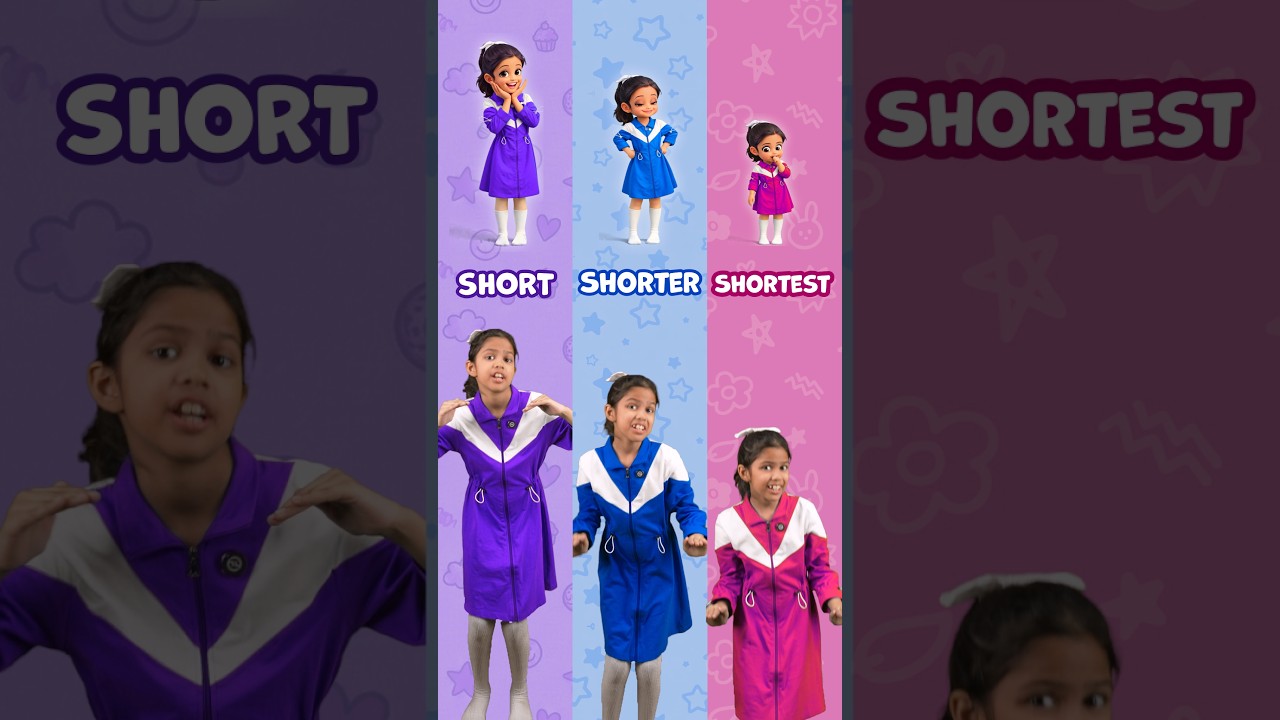Short&ndash;Shorter&ndash;Shortest 😱 ER & EST Adjectives for Kids | Fun Learning | Adi Connection #shorts