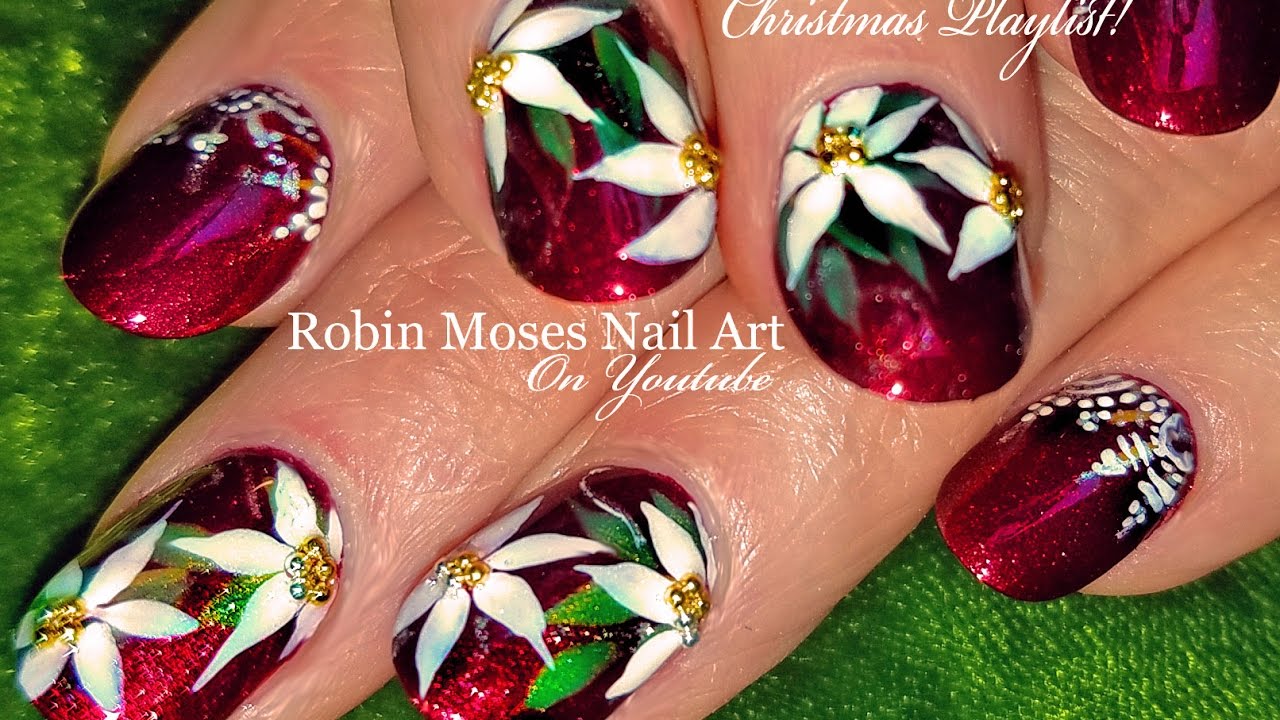 DIY Christmas Nails | Red Poinsettia X-mas Nail Art Design Tutorial