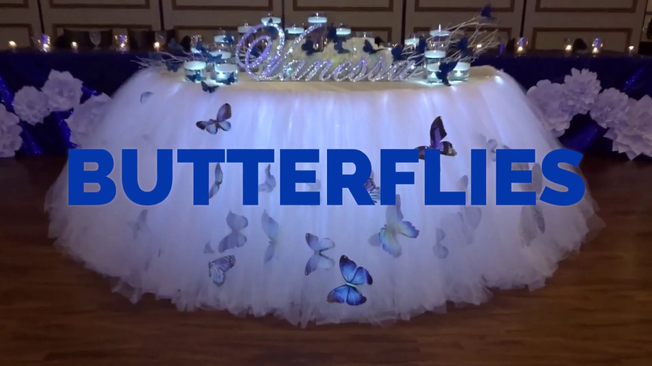 Blue Butterfly Themed Floating Candle Lighting Ceremony & Tutu Fairy Skirt by Sweet 16 Candelabras®