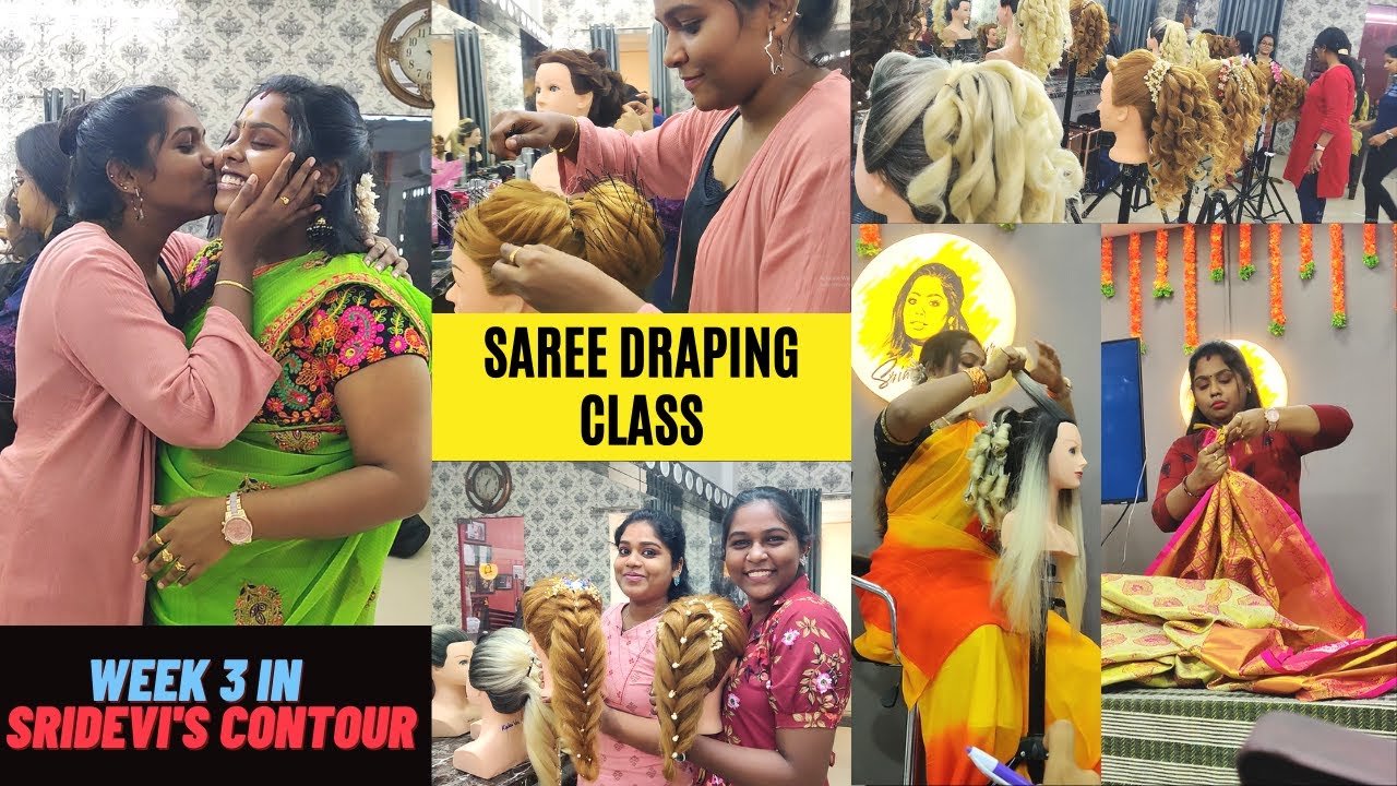 Week 3 of my Pro Makeup Class❤️| Bridal Makeup class Vlog | Saree Draping Class❤️@Sridevi's Contour