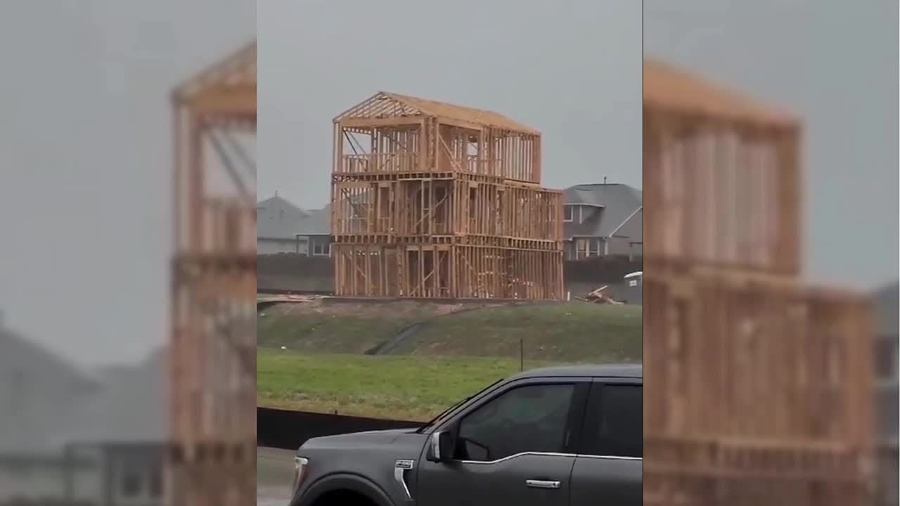 Moment building collapses due to storm winds