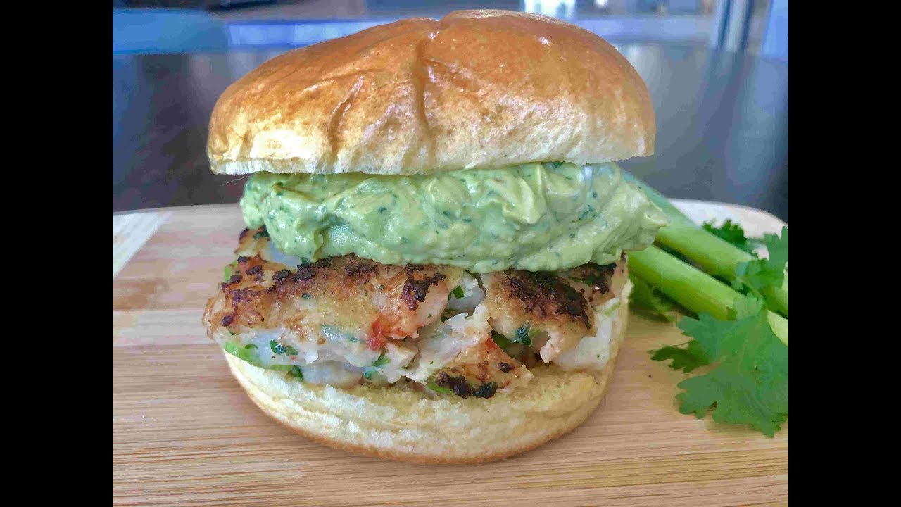 Shrimp Burger with Avocado Aioli