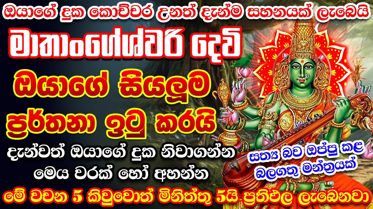 දැන්වත් ඔයාගේ දුක නිවගන්න මෙය වරක් හෝ අහන්න ඔයගේ සියලූම ප්‍රර්තනා ඉටු කරයි 🌷🙏 matangeshwari mantra
