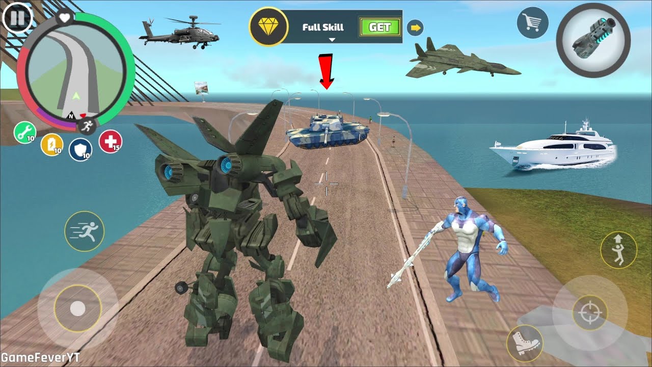 Rope Hero Vice Town (Robot Jet Airplane performing stunts in the air) - Android Gameplay HD