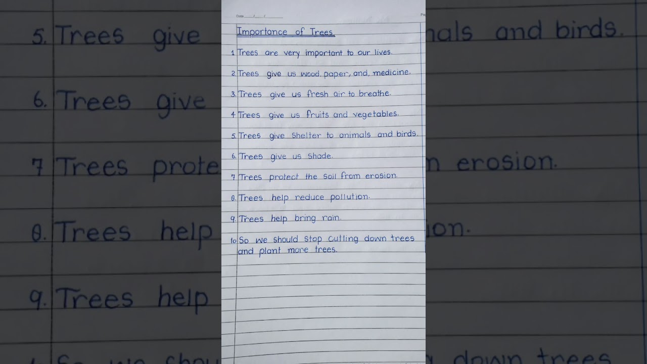 10 lines Importance of trees/ #essaywriting #handwriting #essay