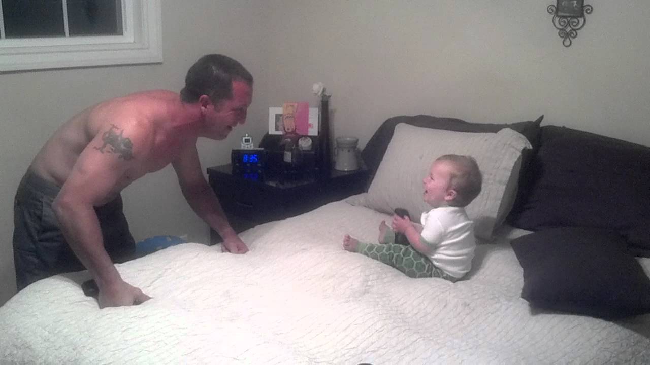 Baby  laughs at dad burping