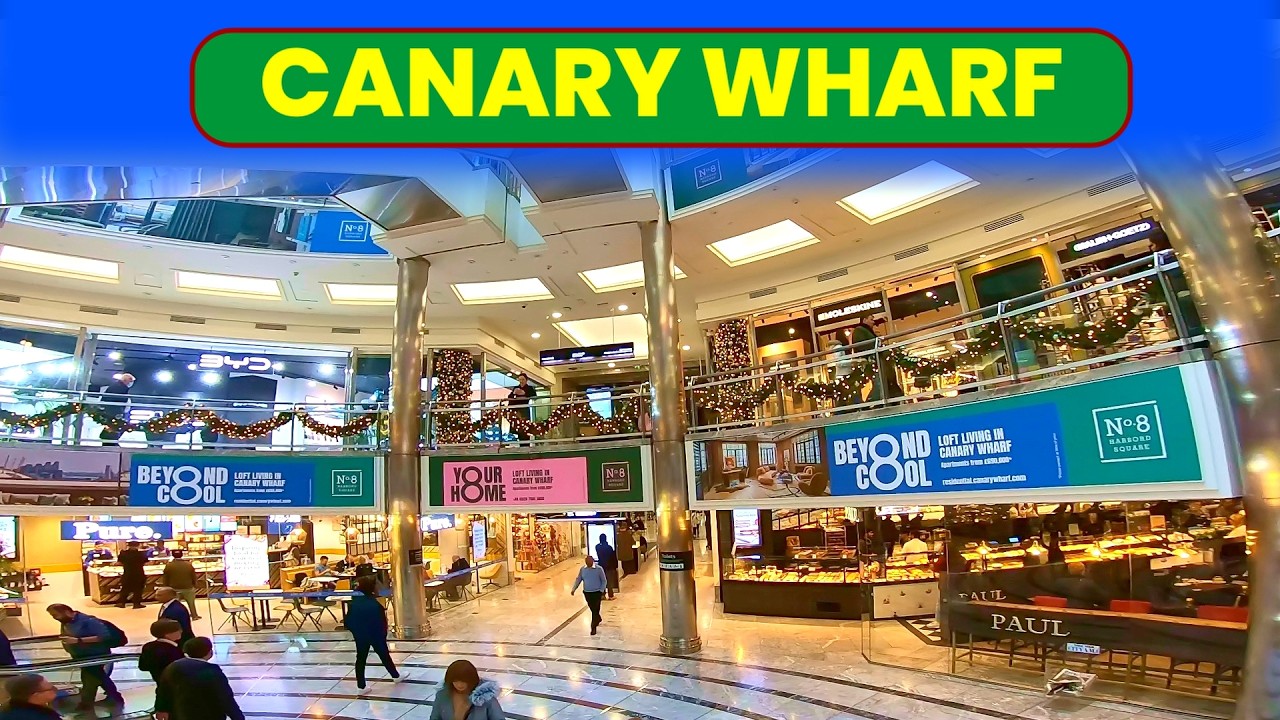 Walking Around Canary Wharf | Shopping Mall Tour & Dockside Walk (4K)