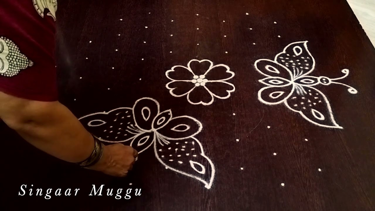 Butterfly kolam with 9 dots | Butterfly rangoli 9 dots | butterfly muggulu | Pattampoochi kolangal