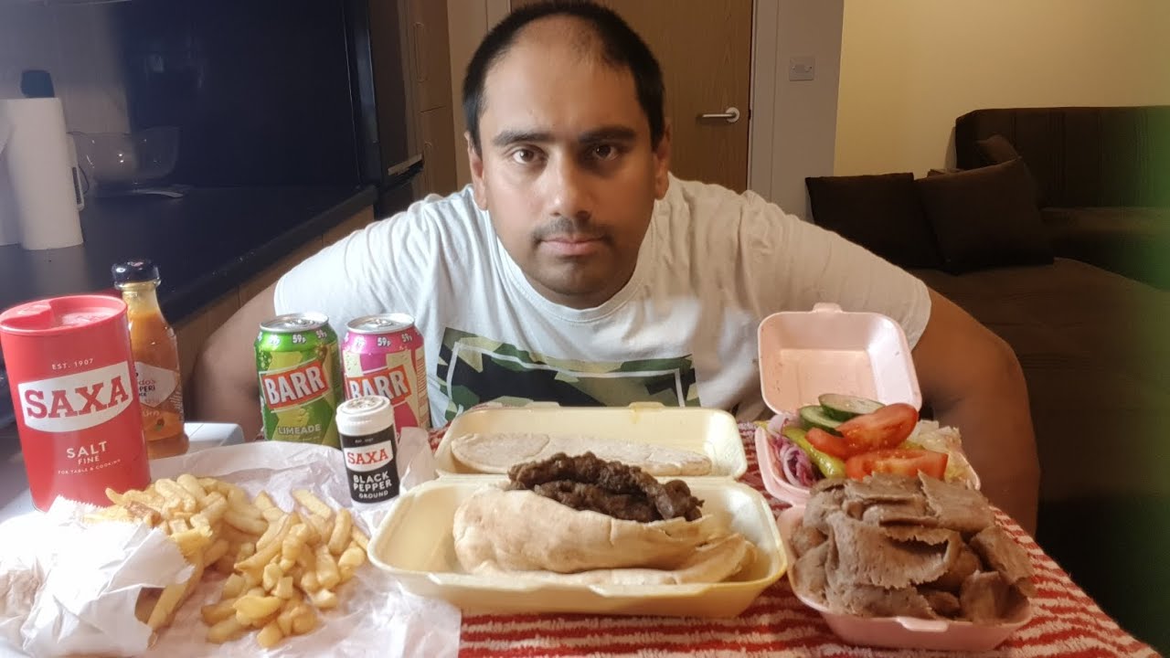 kofta kebab, lamb doner & chips - uk mukbang