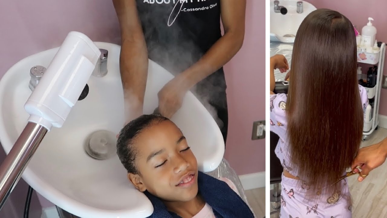 Silk press and trim  FT. KeraCare Professional Shampoo and Conditioner | ASMR Shampoo