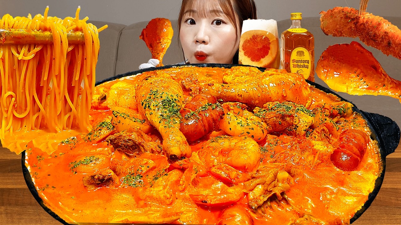 Sub)Cooking Mukbang- Курица, тушенная в остром розовом вине🍗 Паста🍝 Ризотто🍲 Грейпфрутовый хайбол🥭