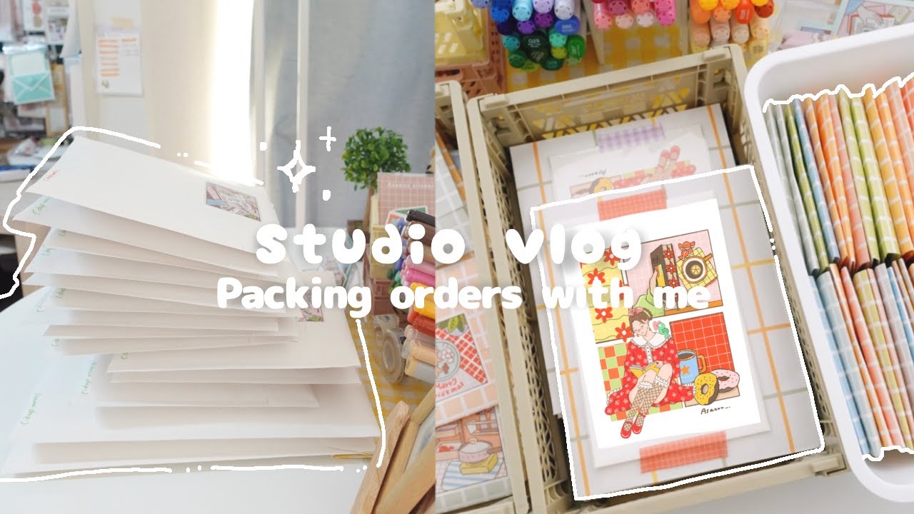 Studio vlog🌷ASMR Упаковка заказов после обновления магазина наклеек｜packing orders with me