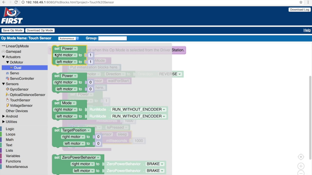 FTC Blocks Programming - Touch Sensor Tutorial