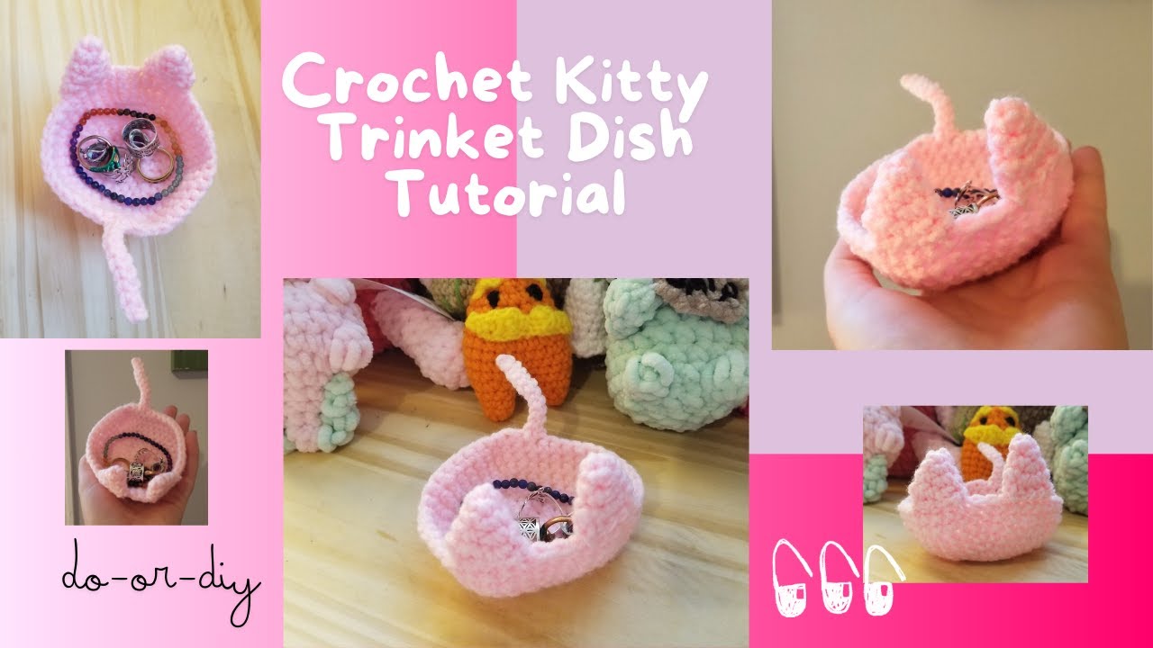 Easy Crochet Tutorial, Low Sew Kitty Cat Trinket Dish Pattern, cute beginner crochet projects