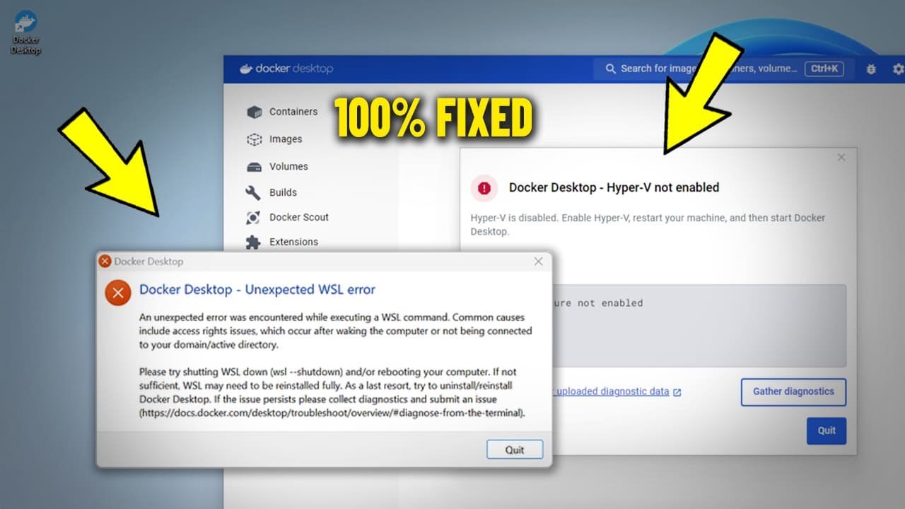 Как решить ошибку Docker Desktop Unexpected WSL error / Hyper v Not Enabled в Windows 11 / 10 ✅