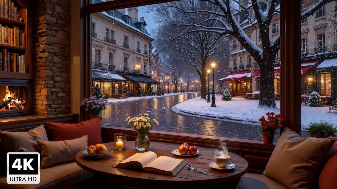 Gentle Jazz Music for a Warm Winter Evening ~ Beautiful Cafe Space by the Fireplace for Study, Relax