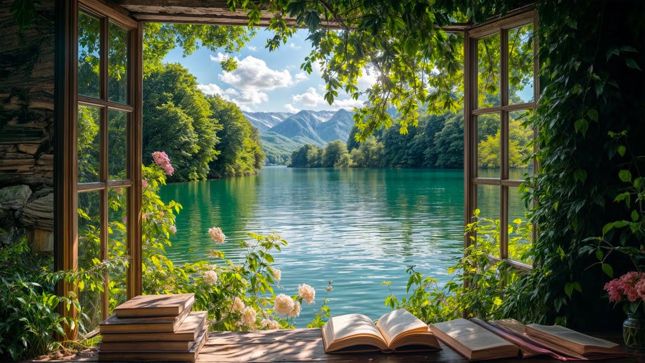 🌸 Spring Window Ambience | Lake View, Birds & Soft Breeze for Relaxing & Reading