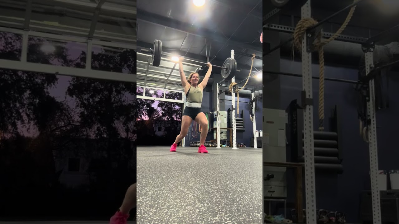 1 clean +1Hang clean+ 1 split Jerk 78/82/86% 1RM 140# 110/115/120 2 Q2:30x6 