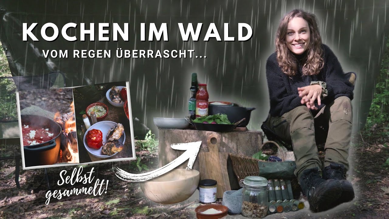 Gem&uuml;tliches K&ouml;cheln am Lagerfeuer und &uuml;berraschender Platzregen: Wald-Kochen mit Zutaten ausm Wald