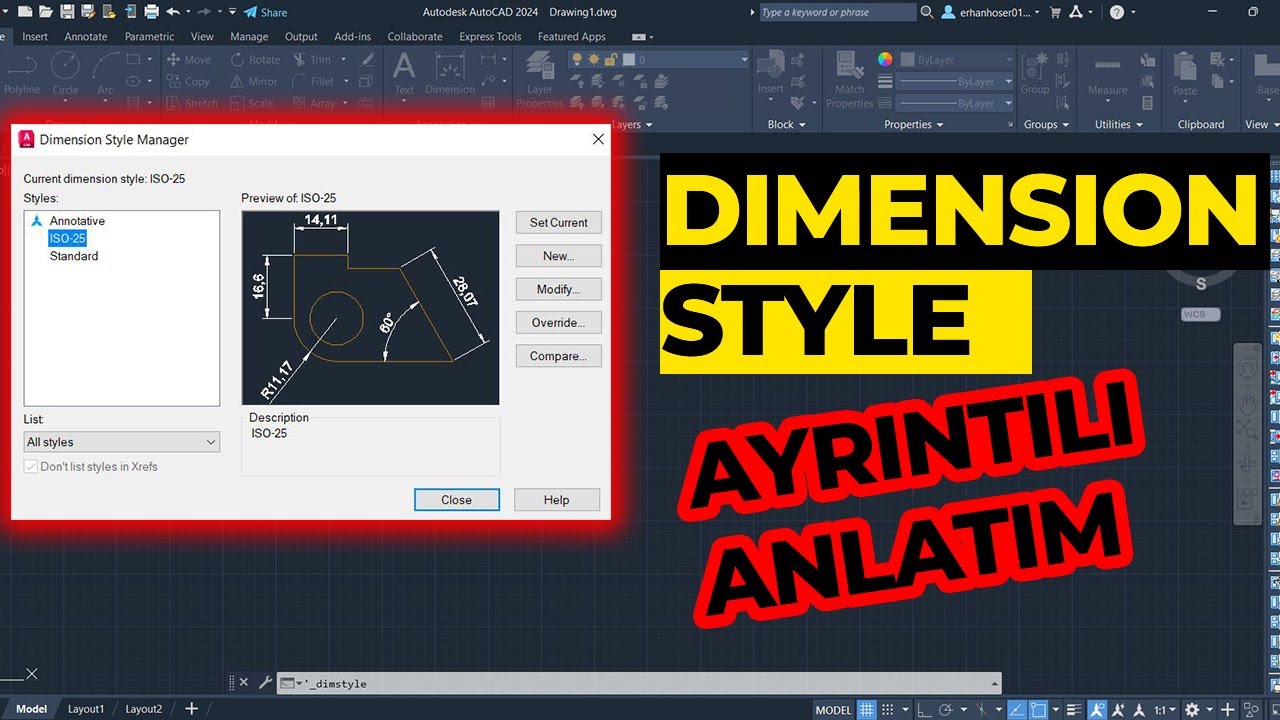 AutoCAD Dersleri - Dimension Style ve Text Style ( Boyut ve Metin Stilleri)  | AutoCAD 2024
