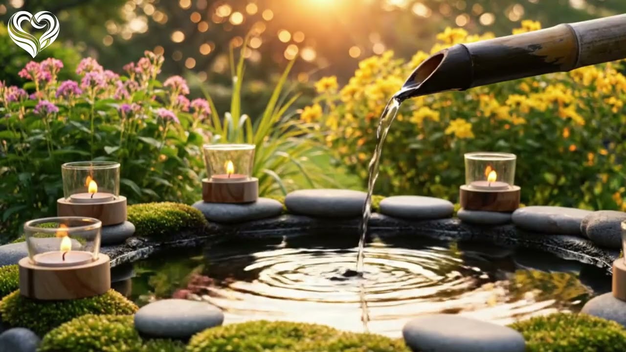 ASMR Meditation Garden with Bamboo Water & Candlelight — Peaceful Nature Ambience