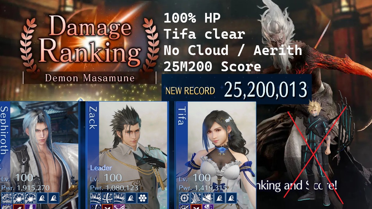 [FF7 Ever Crisis] Damage Ranking - Demon Masamune - 25200k CLEAR No Cloud / No Aerith